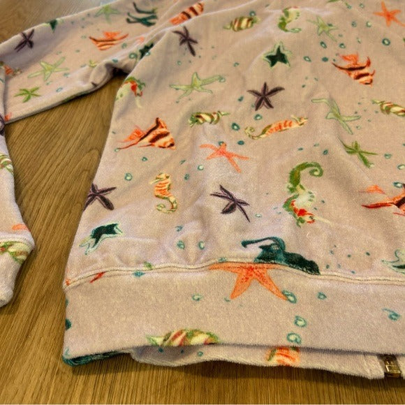 Hill House 100% Cotton The Allie Zip Up Terrycloth Hoodie in Sea Creatures
