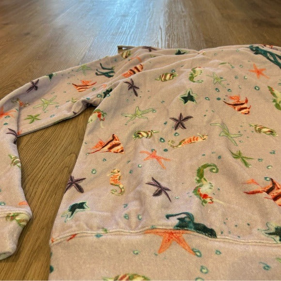 Hill House 100% Cotton The Allie Zip Up Terrycloth Hoodie in Sea Creatures
