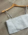 Reformation 100% Linen Cleo Strappy Cropped Tank Top in Natural Oatmeal