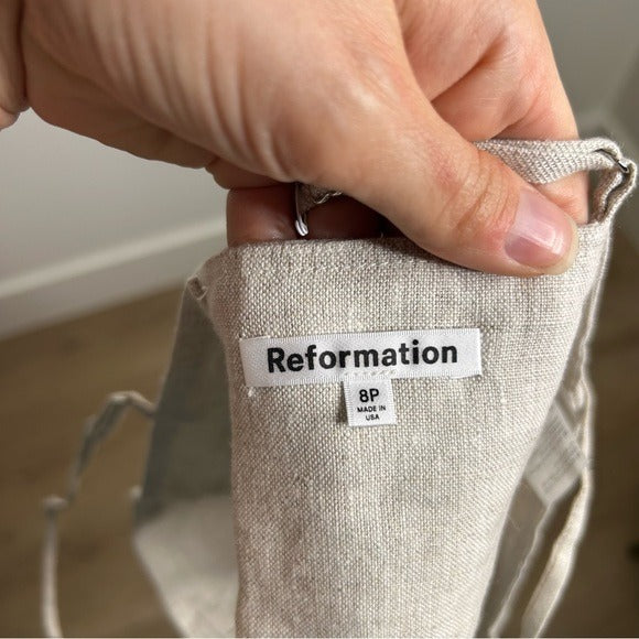 Reformation 100% Linen Cleo Strappy Cropped Tank Top in Natural Oatmeal