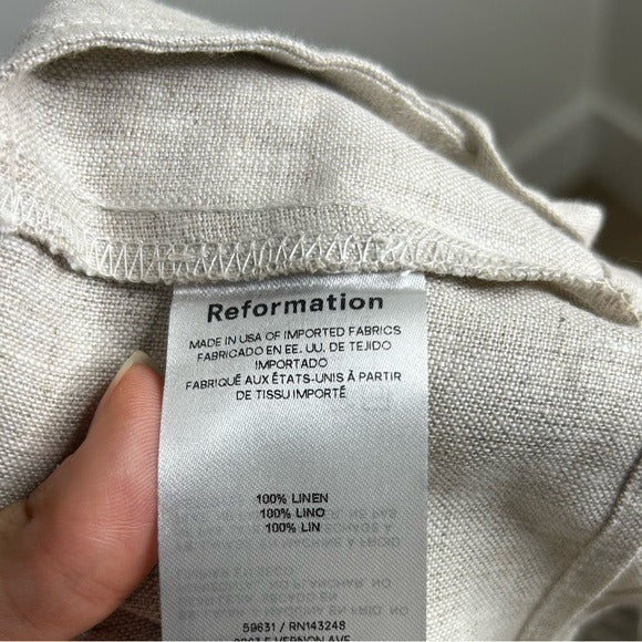 Reformation 100% Linen Cleo Strappy Cropped Tank Top in Natural Oatmeal
