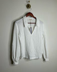 Nation LA 100% Cotton White Collared Polo Long Sleeve Blouse Top