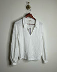 Nation LA 100% Cotton White Collared Polo Long Sleeve Blouse Top