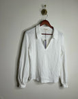 Nation LA 100% Cotton White Collared Polo Long Sleeve Blouse Top