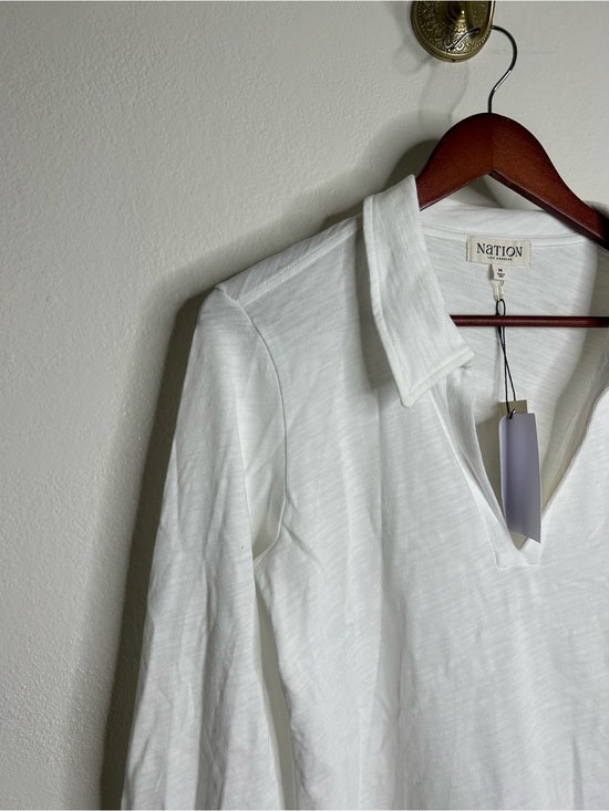Nation LTD Nation LA 100% Cotton White Collared Polo Long Sleeve Blouse Top - Cotton