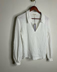 Nation LA 100% Cotton White Collared Polo Long Sleeve Blouse Top