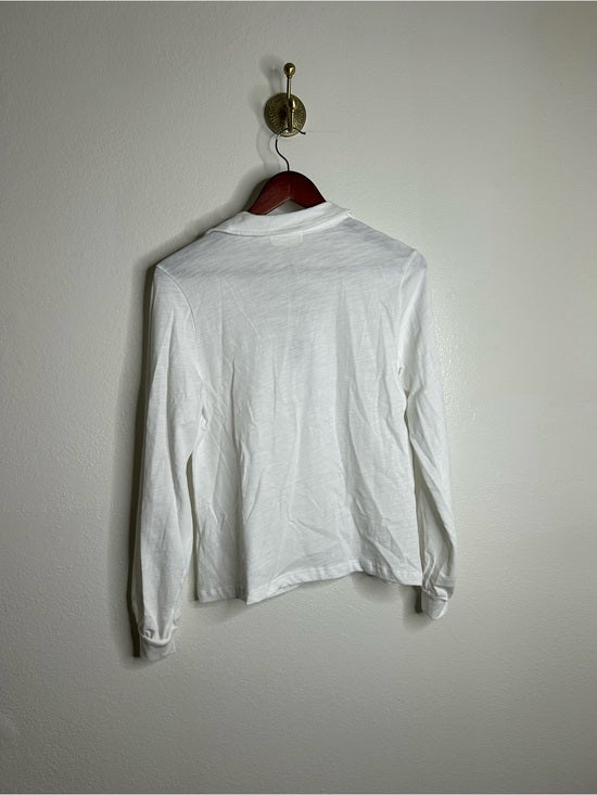 Nation LA 100% Cotton White Collared Polo Long Sleeve Blouse Top