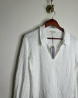 Nation LA 100% Cotton White Collared Polo Long Sleeve Blouse Top