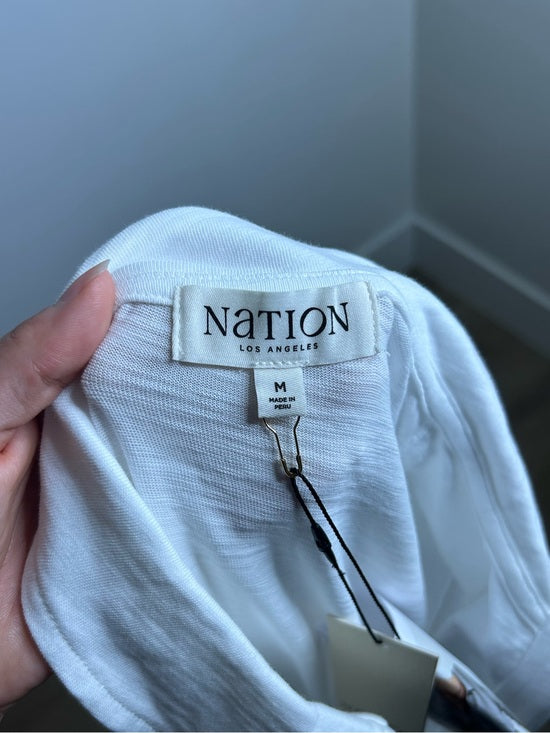 Nation LA 100% Cotton White Collared Polo Long Sleeve Blouse Top