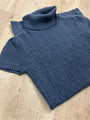 Pheobe & Lola 100% Cashmere Blue Cable Knit Short Sleeve Turtleneck Mini Dress
