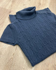 Pheobe & Lola 100% Cashmere Blue Cable Knit Short Sleeve Turtleneck Mini Dress