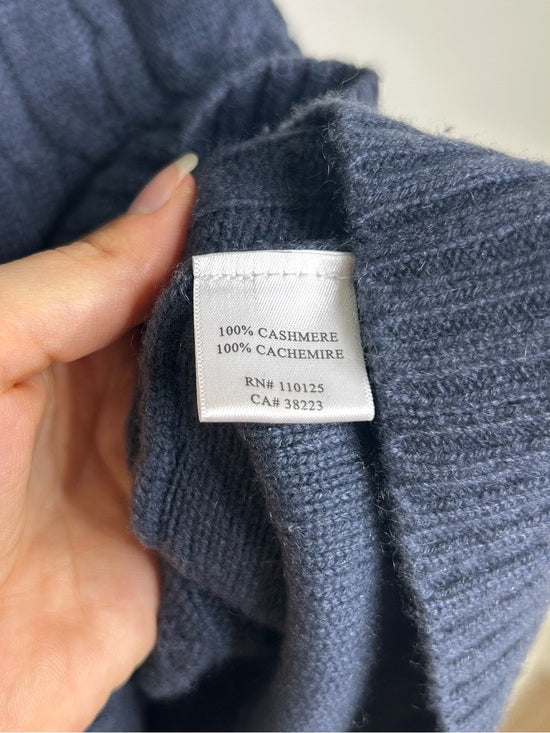 Pheobe &amp; Lola 100% Cashmere Blue Cable Knit Short Sleeve Turtleneck Mini Dress