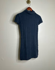 Pheobe & Lola 100% Cashmere Blue Cable Knit Short Sleeve Turtleneck Mini Dress