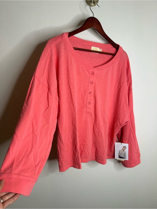 Nation LTD Nation LA 100% Cotton Coral Henley Wide Sleeve Long Sleeve Top