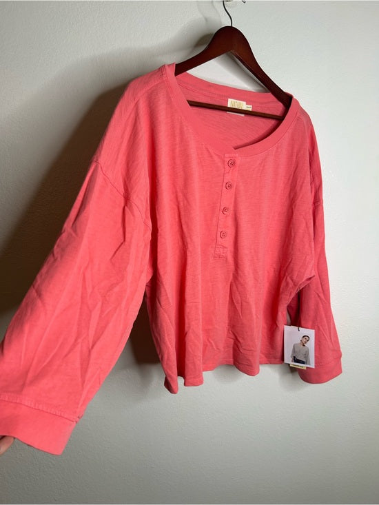 Nation LTD Nation LA 100% Cotton Coral Henley Wide Sleeve Long Sleeve Top