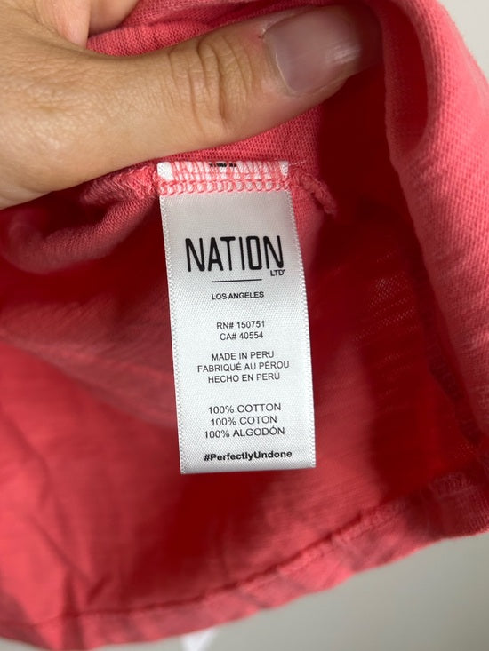 Nation LA 100% Cotton Coral Henley Wide Sleeve Long Sleeve Top