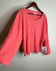 Nation LA 100% Cotton Coral Henley Wide Sleeve Long Sleeve Top