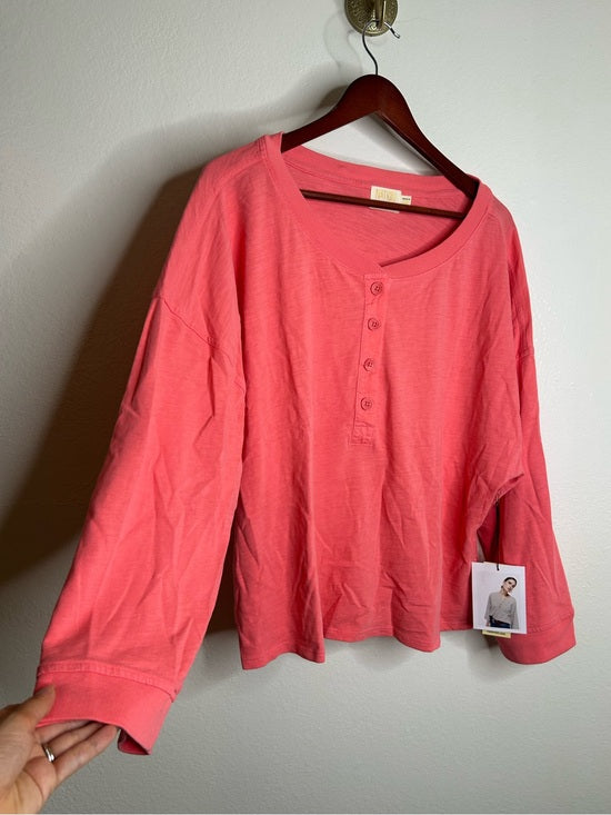 Nation LTD Nation LA 100% Cotton Coral Henley Wide Sleeve Long Sleeve Top