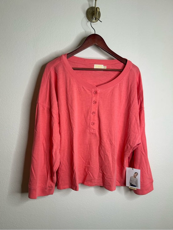 Nation LTD Nation LA 100% Cotton Coral Henley Wide Sleeve Long Sleeve Top