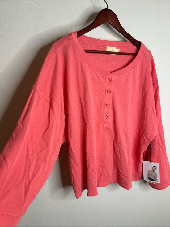 Nation LTD Nation LA 100% Cotton Coral Henley Wide Sleeve Long Sleeve Top