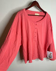 Nation LA 100% Cotton Coral Henley Wide Sleeve Long Sleeve Top