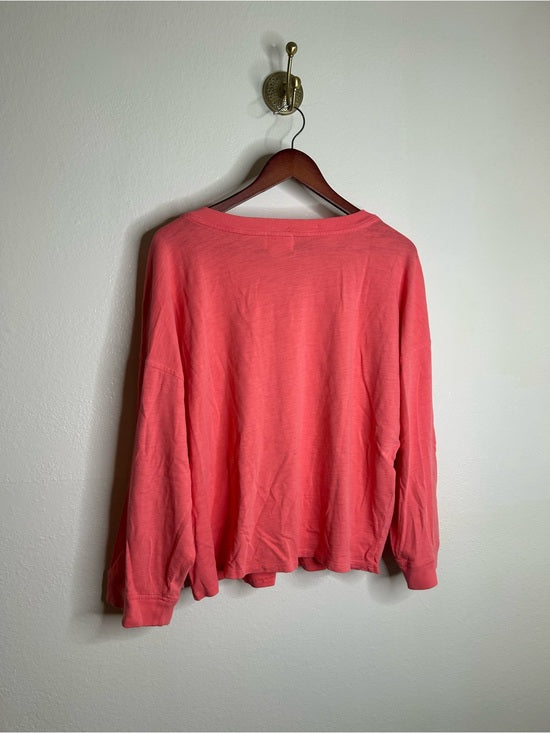 Nation LA 100% Cotton Coral Henley Wide Sleeve Long Sleeve Top