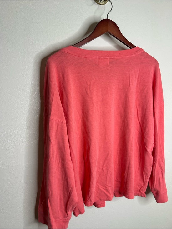 Nation LA 100% Cotton Coral Henley Wide Sleeve Long Sleeve Top