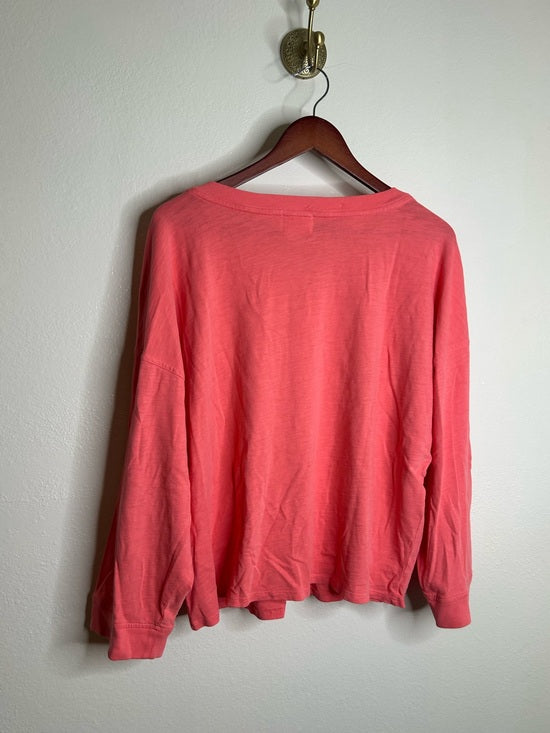 Nation LA 100% Cotton Coral Henley Wide Sleeve Long Sleeve Top