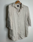 PURE 100% Linen Natural Tan Button Down 3/4 Sleeve Tunic Top