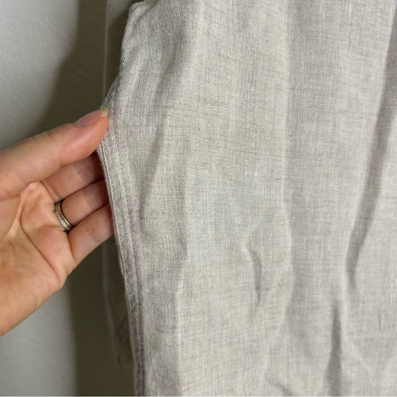 PURE 100% Linen Natural Tan Button Down 3/4 Sleeve Tunic Top