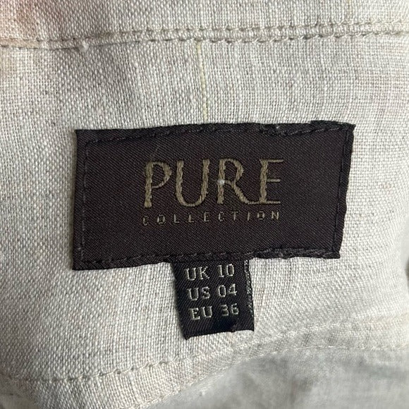 PURE 100% Linen Natural Tan Button Down 3/4 Sleeve Tunic Top