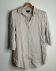 PURE 100% Linen Natural Tan Button Down 3/4 Sleeve Tunic Top