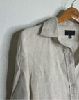 PURE 100% Linen Natural Tan Button Down 3/4 Sleeve Tunic Top