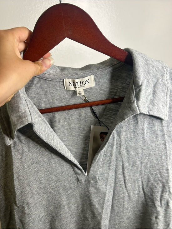 Nation LA 100% Cotton Kimberly Polo Long Sleeve Tee in Gray