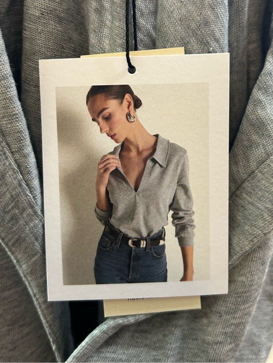 Nation LA 100% Cotton Kimberly Polo Long Sleeve Tee in Gray