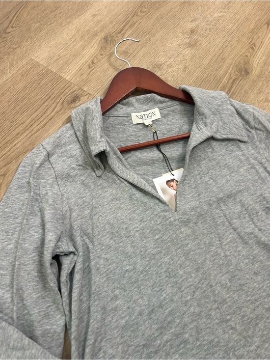 Nation LA 100% Cotton Kimberly Polo Long Sleeve Tee in Gray