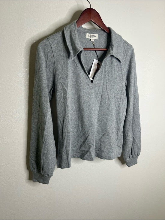 Nation LA 100% Cotton Kimberly Polo Long Sleeve Tee in Gray