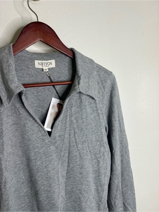 Nation LA 100% Cotton Kimberly Polo Long Sleeve Tee in Gray