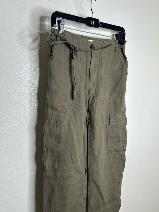 Michael Stars Michael Stars 100% Linen Army Green Cargo Style Straight Leg Trouser Pant - Linen