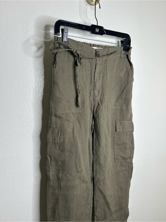 Michael Stars 100% Linen Army Green Cargo Style Straight Leg Trouser Pant