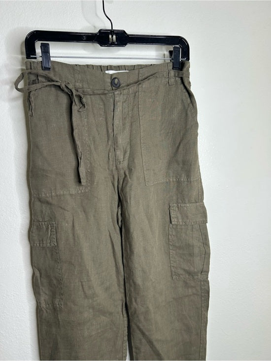 Michael Stars 100% Linen Army Green Cargo Style Straight Leg Trouser Pant