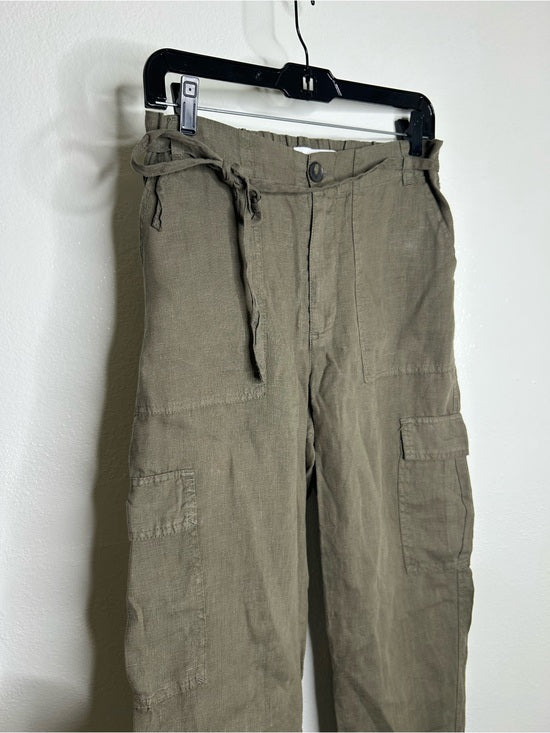Michael Stars 100% Linen Army Green Cargo Style Straight Leg Trouser Pant