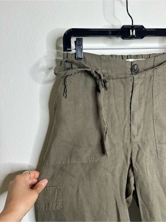 Michael Stars 100% Linen Army Green Cargo Style Straight Leg Trouser Pant