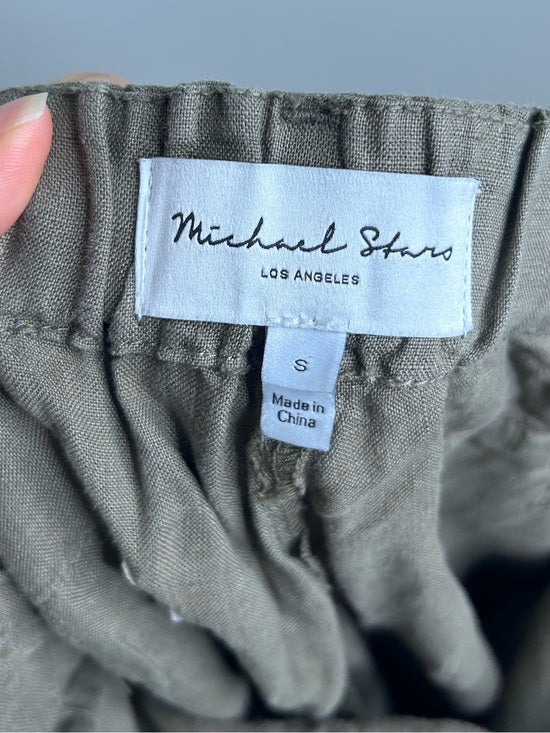 Michael Stars 100% Linen Army Green Cargo Style Straight Leg Trouser Pant