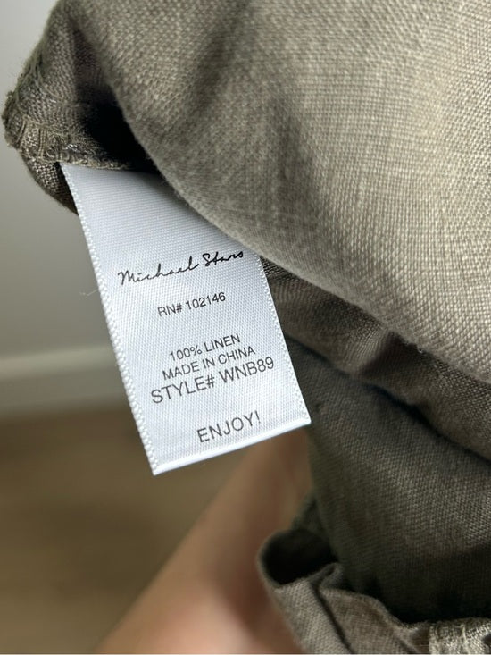 Michael Stars 100% Linen Army Green Cargo Style Straight Leg Trouser Pant
