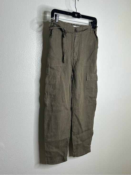 Michael Stars Michael Stars 100% Linen Army Green Cargo Style Straight Leg Trouser Pant - Linen