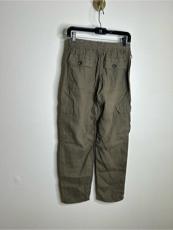 Michael Stars Michael Stars 100% Linen Army Green Cargo Style Straight Leg Trouser Pant - Linen