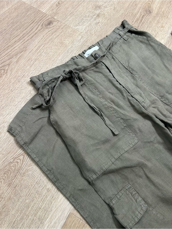 Michael Stars Michael Stars 100% Linen Army Green Cargo Style Straight Leg Trouser Pant - Linen