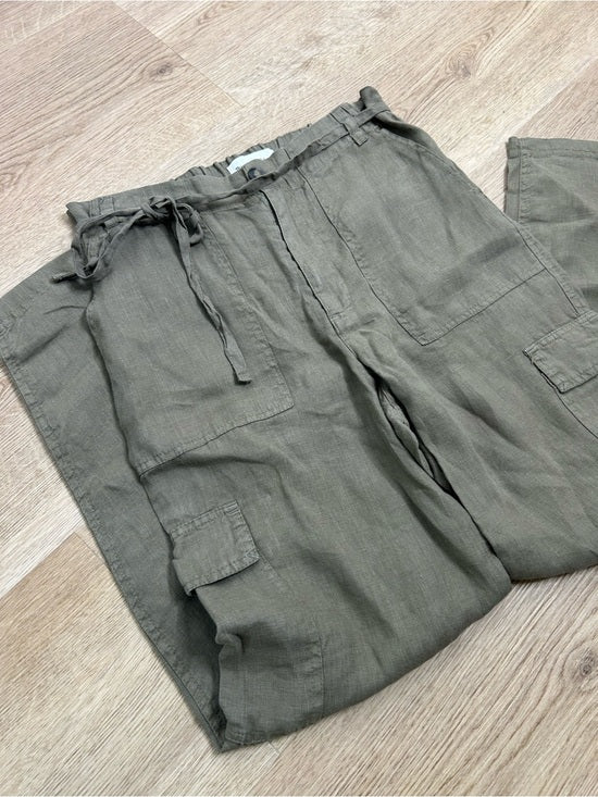 Michael Stars Michael Stars 100% Linen Army Green Cargo Style Straight Leg Trouser Pant - Linen