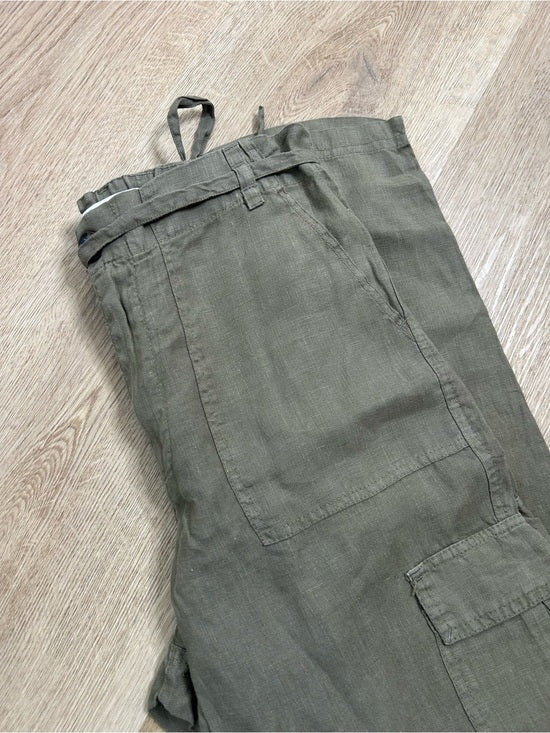 Michael Stars 100% Linen Army Green Cargo Style Straight Leg Trouser Pant
